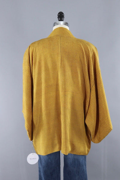 Silk Kimono Jacket / Golden Yellow Dotted Print - ThisBlueBird