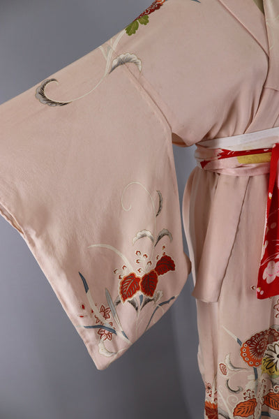 Silk Kimono Robe / Blush Pink Floral Print / 1950s - ThisBlueBird