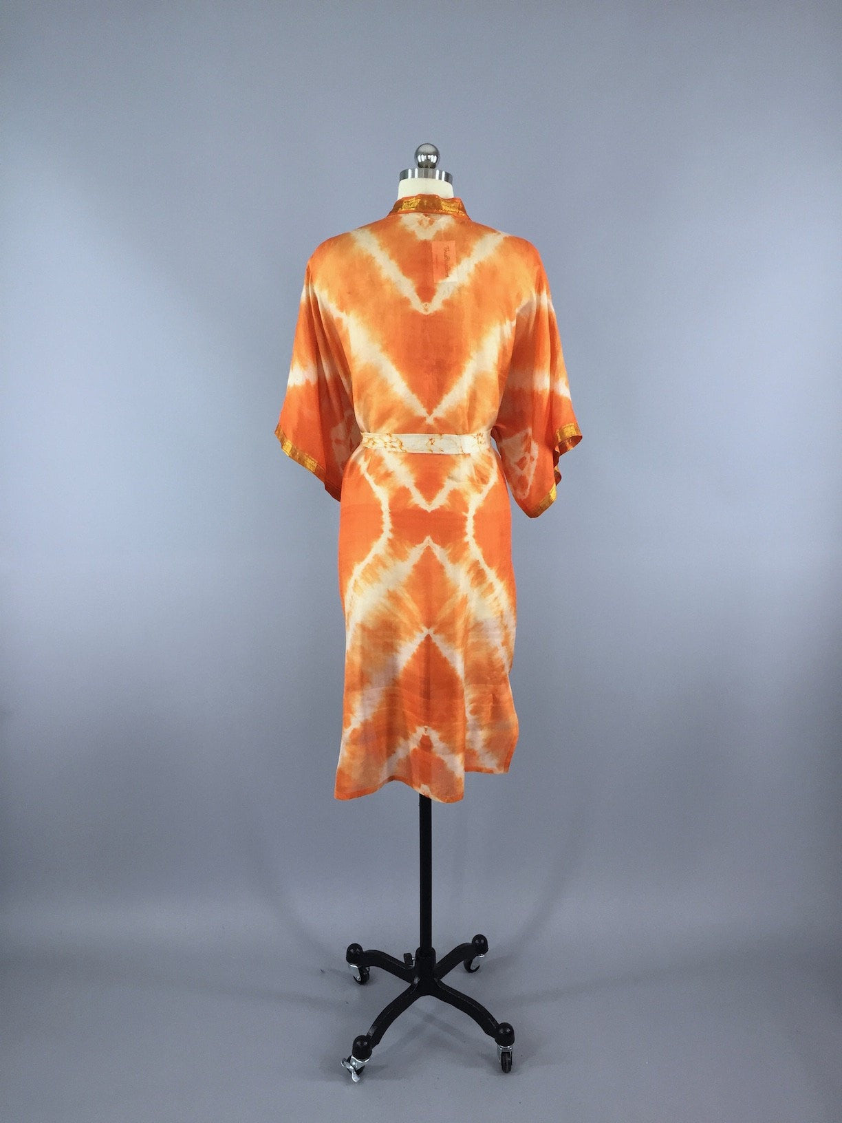 Silk Robe Kimono / Vintage Indian Sari / Orange Tie Dye - ThisBlueBird