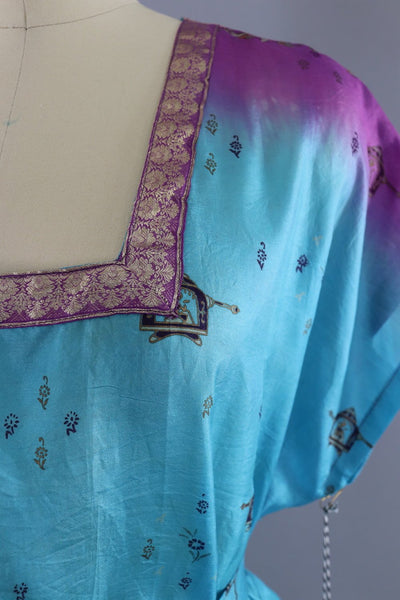 Silk Sari Kaftan Dress / Blue & Purple - ThisBlueBird