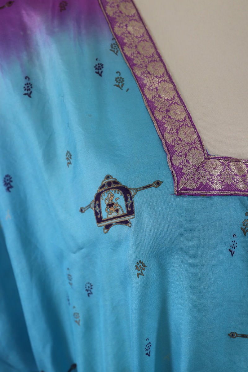 Silk Sari Kaftan Dress / Blue & Purple - ThisBlueBird