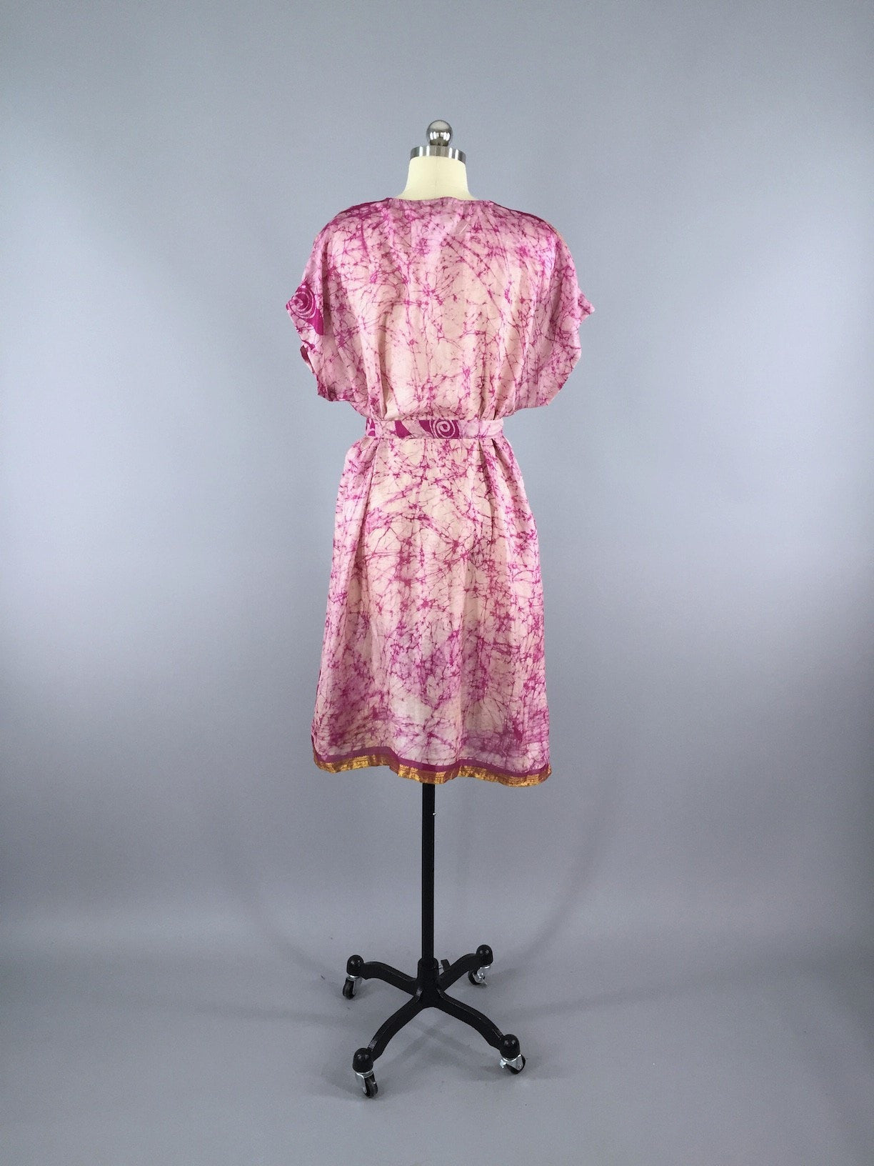 Silk Sari Kaftan Dress / Pink Batik - ThisBlueBird