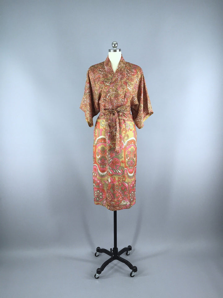 Silk Sari Robe / Autumn Orange Floral - ThisBlueBird
