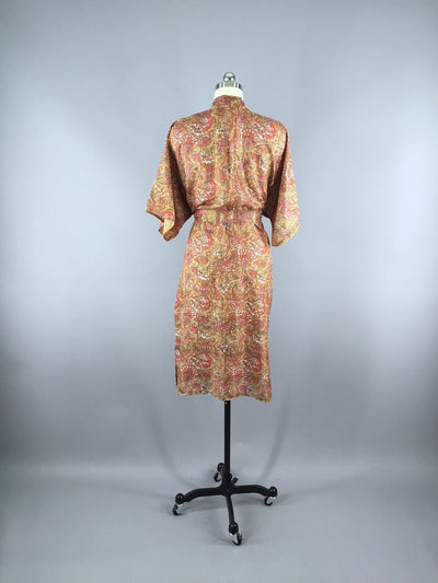 Silk Sari Robe / Autumn Tan Floral - ThisBlueBird