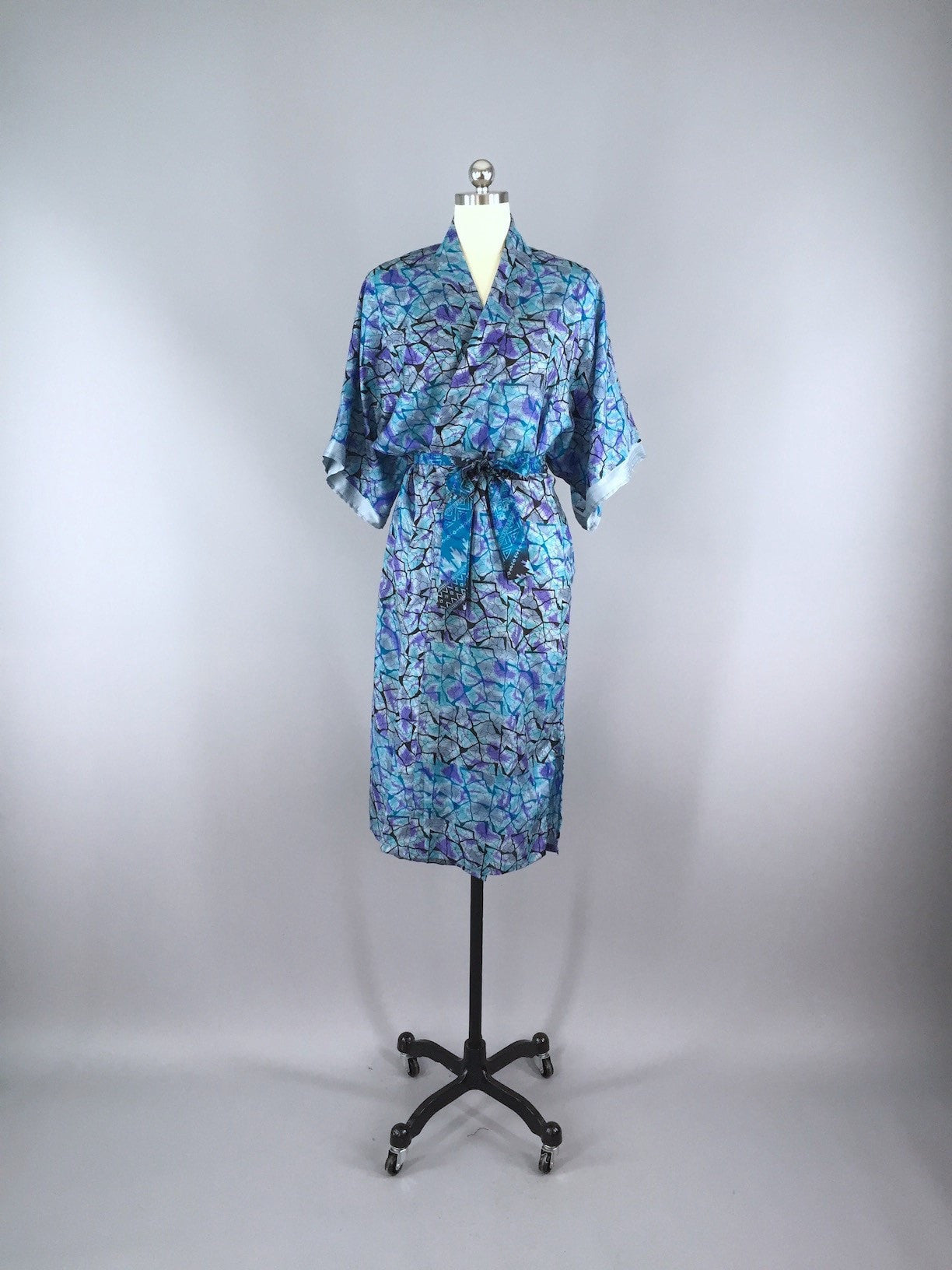 Silk Sari Robe / Blue Abstract Print - ThisBlueBird