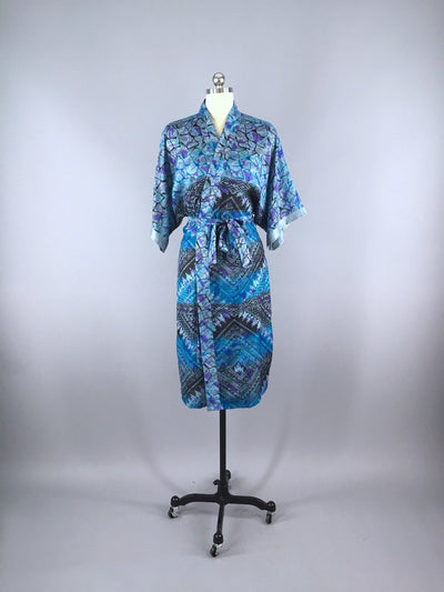 Silk Sari Robe / Blue Aztec - ThisBlueBird