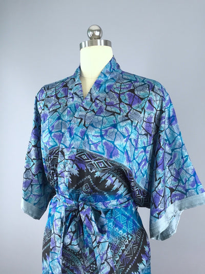 Silk Sari Robe / Blue Aztec - ThisBlueBird