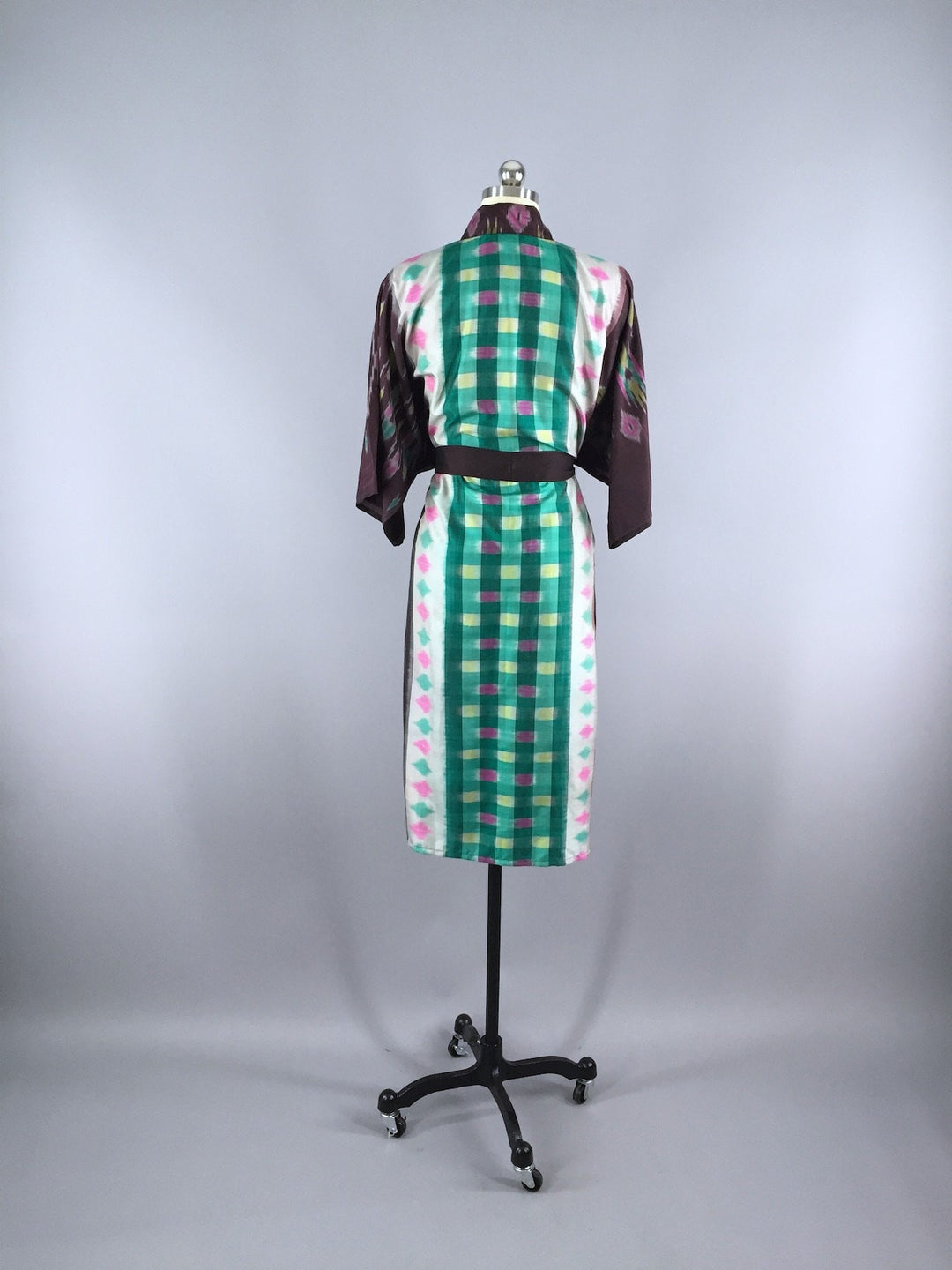 Silk Sari Robe / Green &amp; Brown Ikat - ThisBlueBird