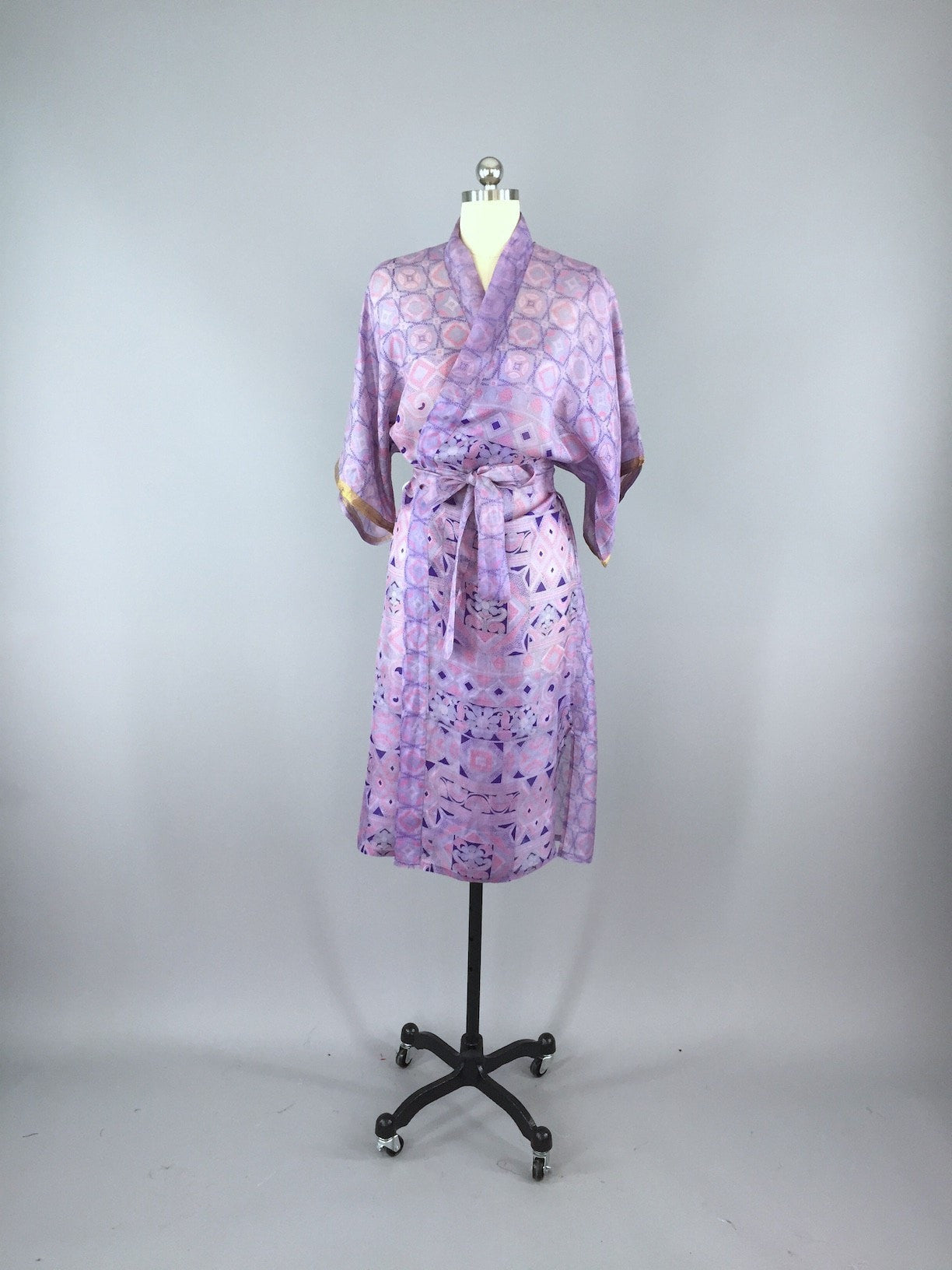 Silk Sari Robe / Lavender & Blue Abstract - ThisBlueBird