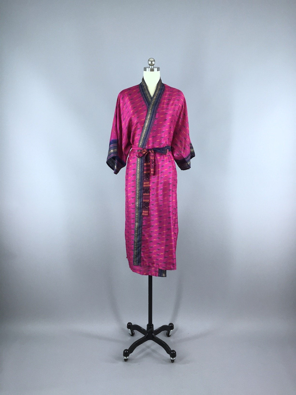 Silk Sari Robe / Magenta Pink Ikat - ThisBlueBird