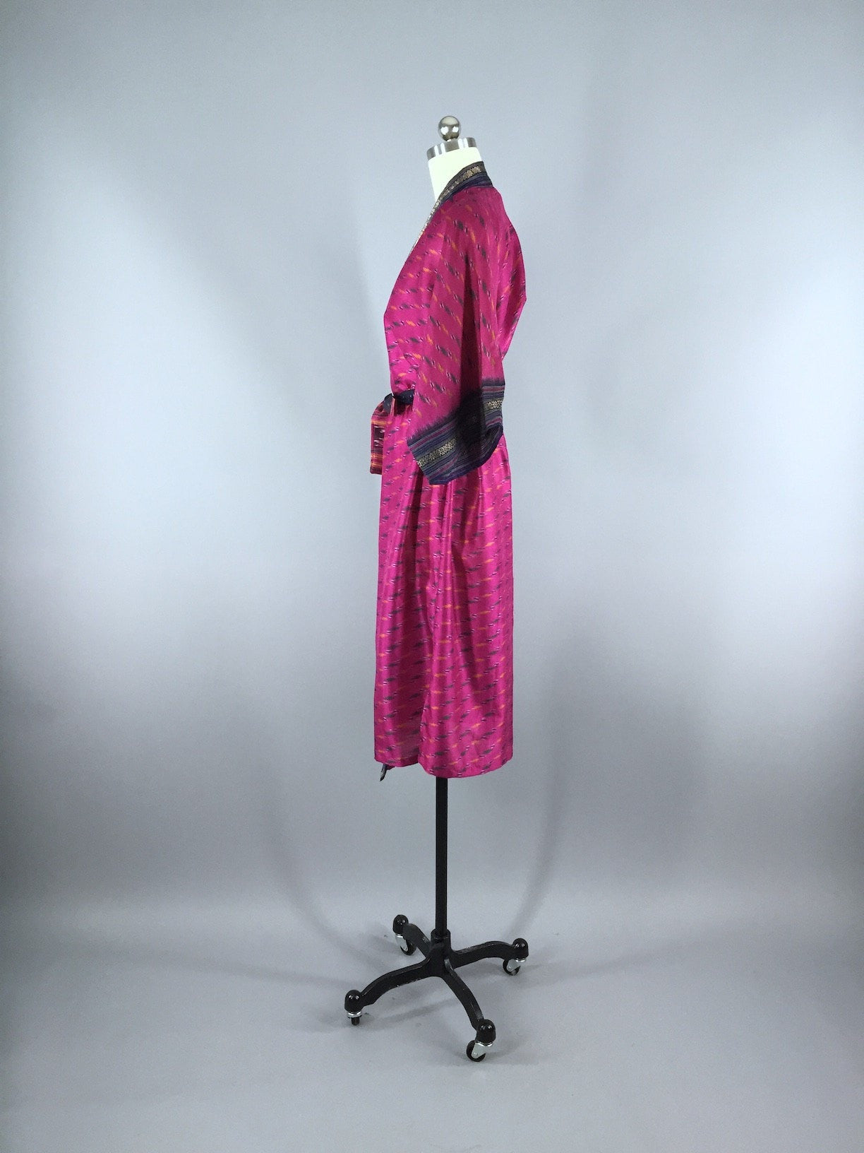 Silk Sari Robe / Magenta Pink Ikat - ThisBlueBird