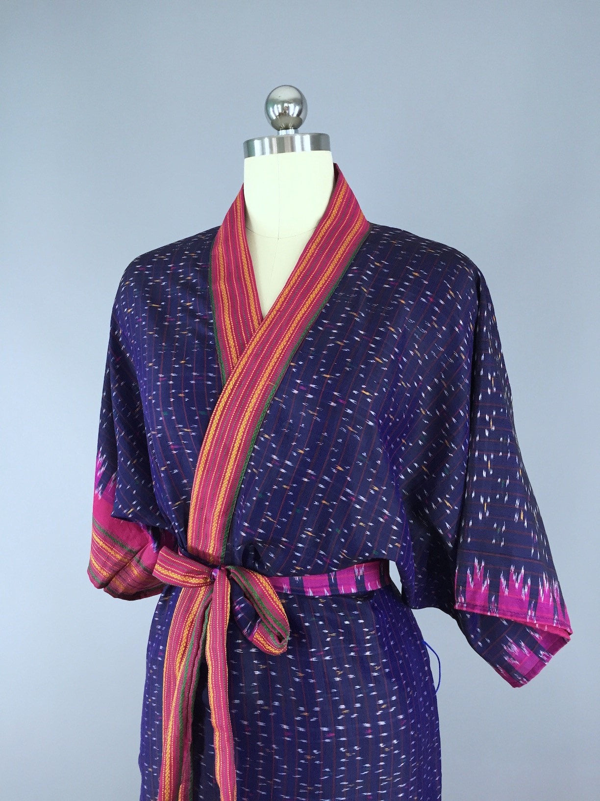 Sari Robe Silk Sari Robe / Navy Blue Ikat – ThisBlueBird