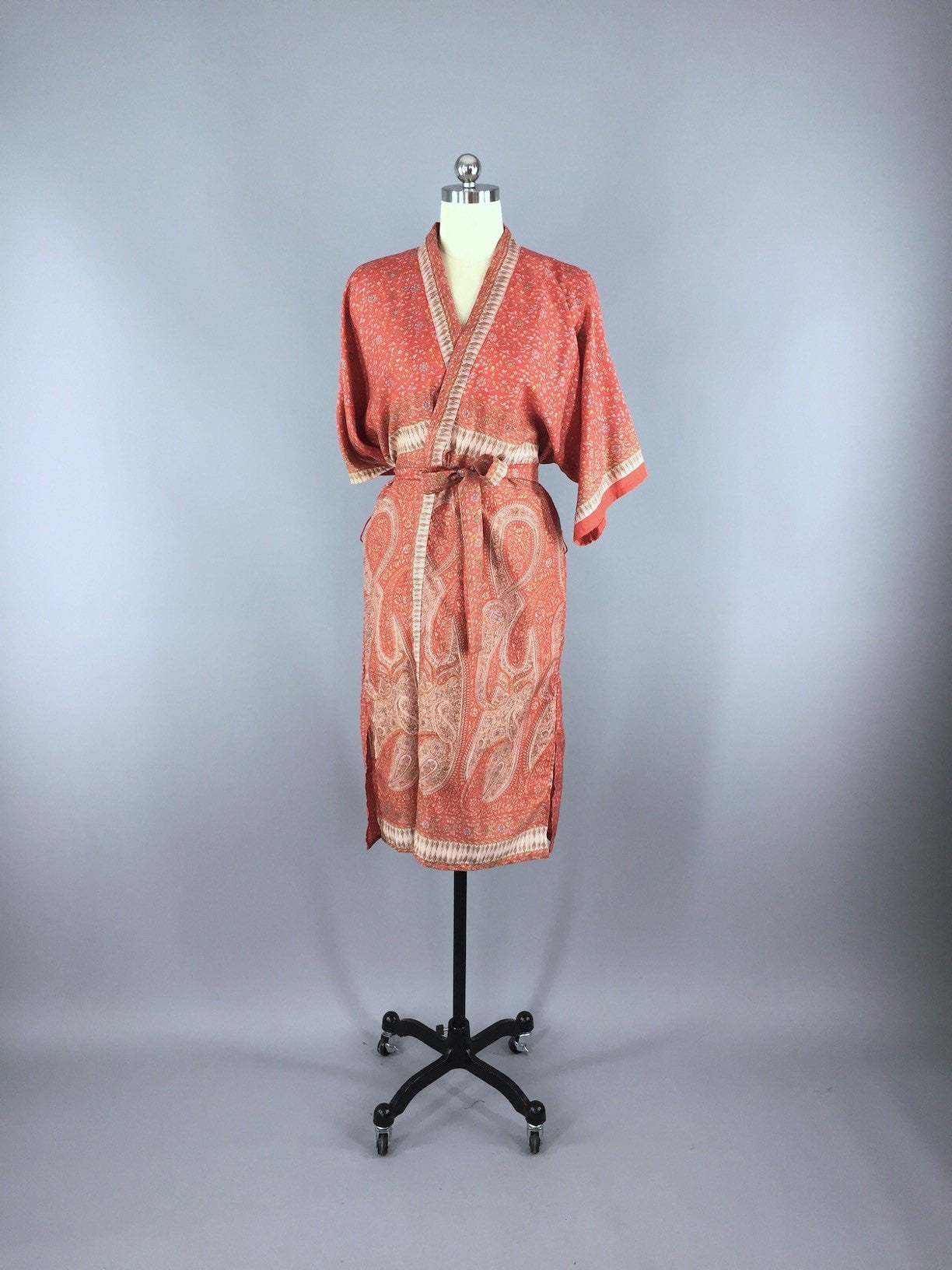 Silk Sari Robe / Orange Paisley Floral Print – ThisBlueBird