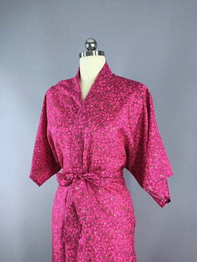 Silk Sari Robe / Pink Floral Print - ThisBlueBird