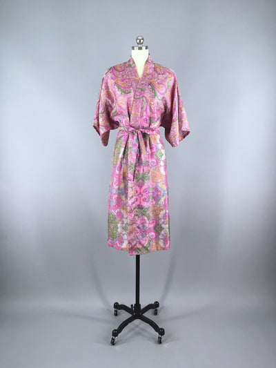 Silk Sari Robe / Pink Paisley Brocade - ThisBlueBird