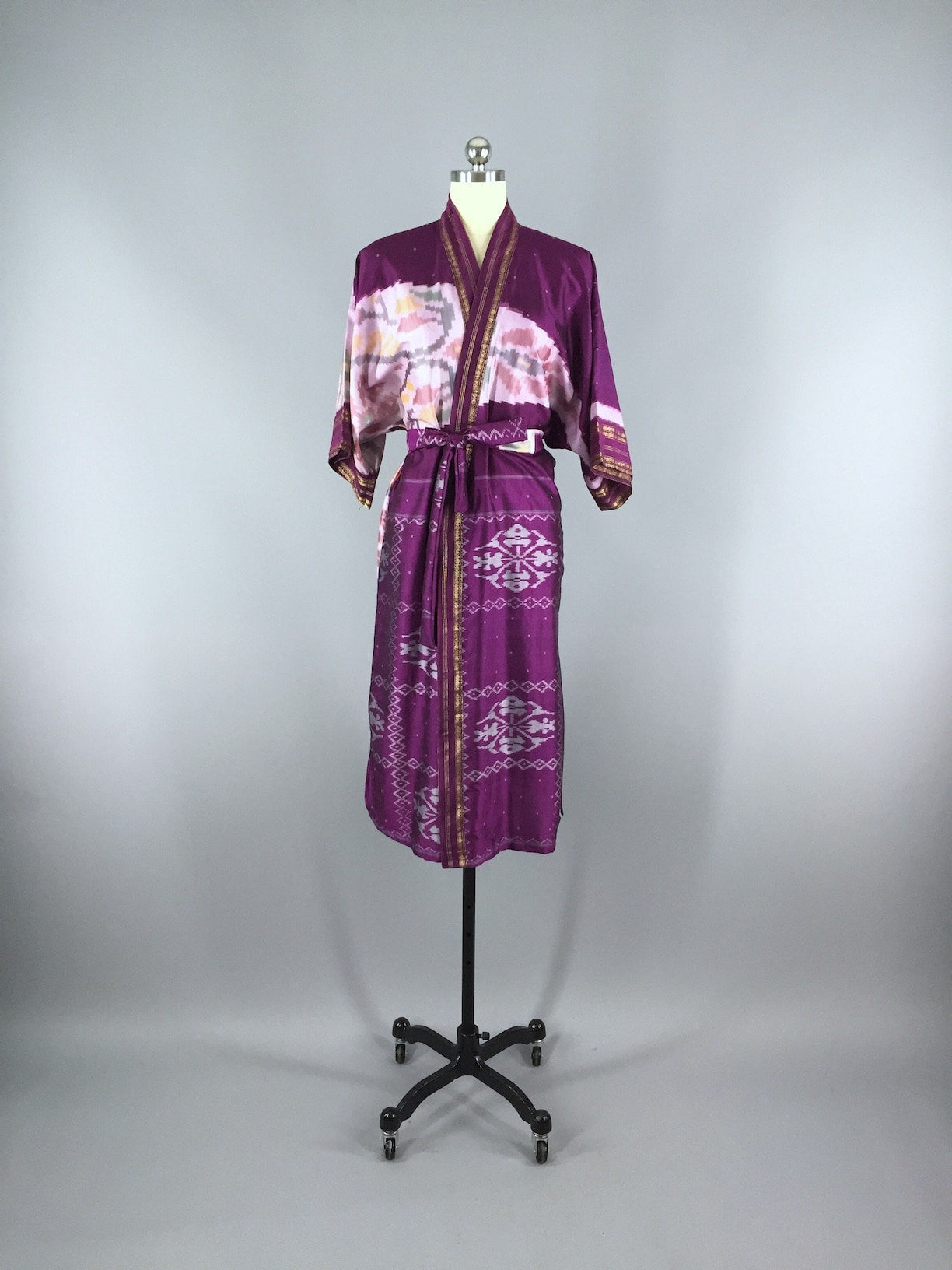 Sari Robe Silk Sari Robe / Purple Ikat – ThisBlueBird