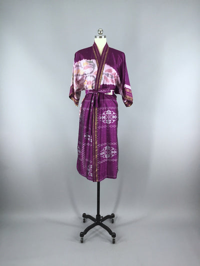 Silk Sari Robe / Purple Ikat - ThisBlueBird
