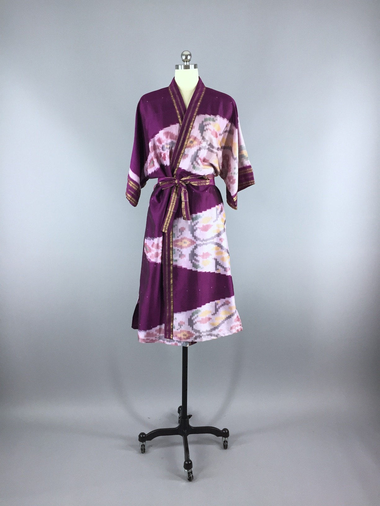 Silk Sari Robe / Purple Pink Ikat - ThisBlueBird