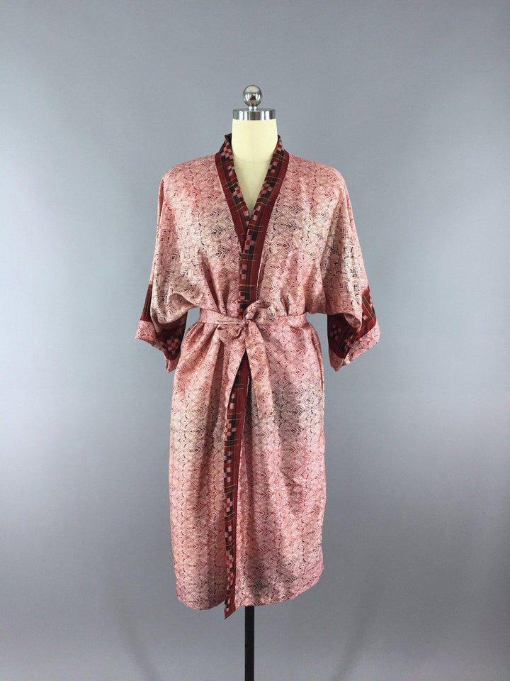 Silk Sari Robe / Red Block Print - ThisBlueBird