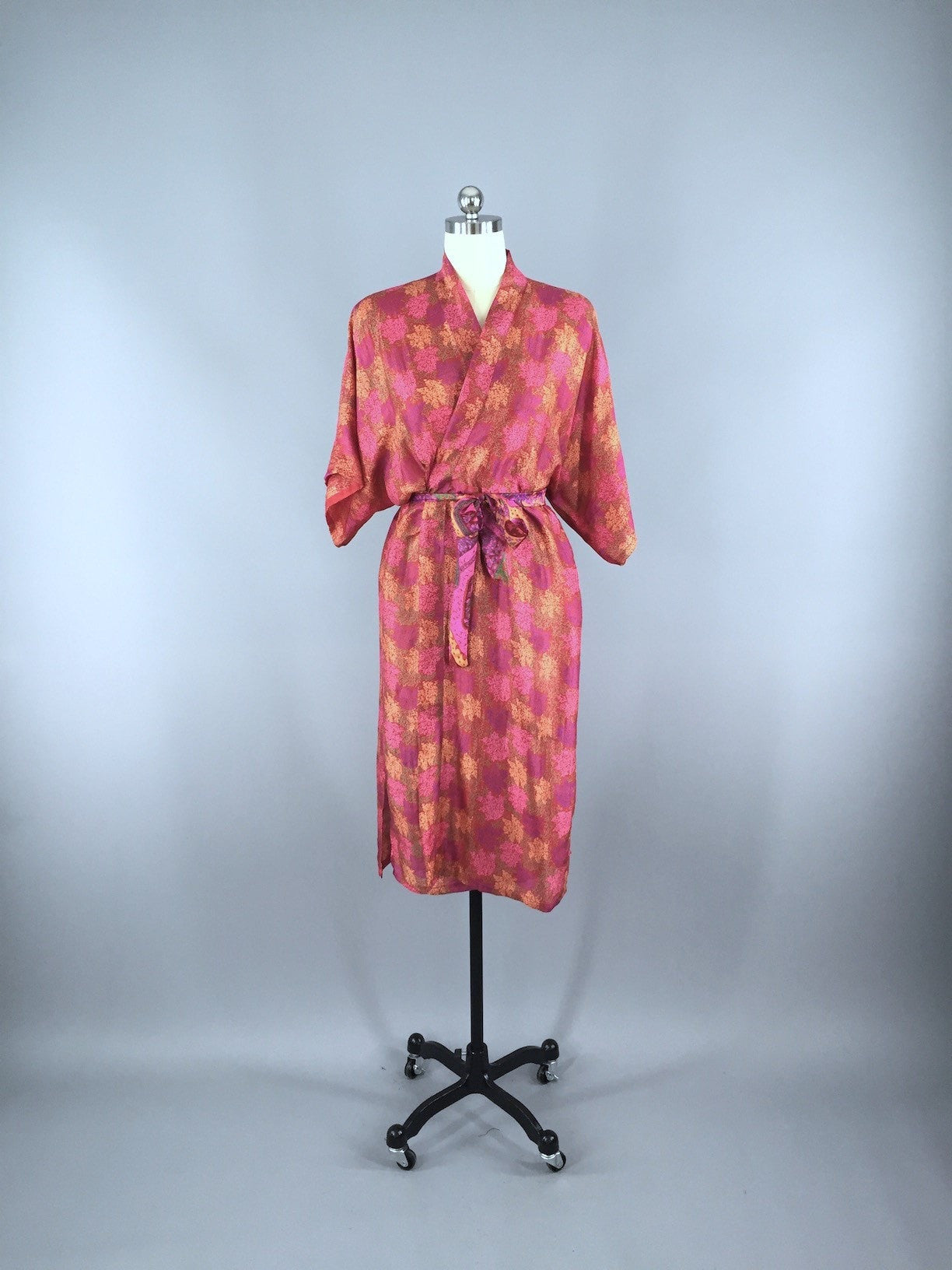 Silk Sari Robe / Red Sea Fan Coral Print - ThisBlueBird