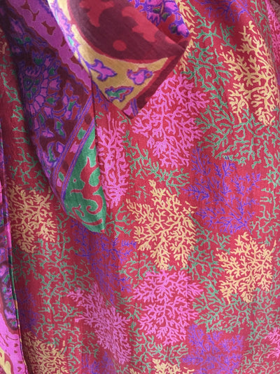 Silk Sari Robe / Red Sea Fan Coral Print - ThisBlueBird