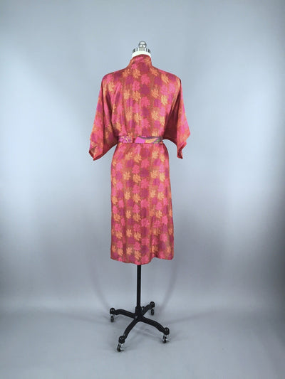 Silk Sari Robe / Red Sea Fan Coral Print - ThisBlueBird