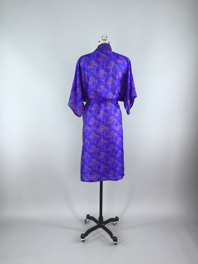Silk Sari Robe / Royal Blue Small Floral - ThisBlueBird