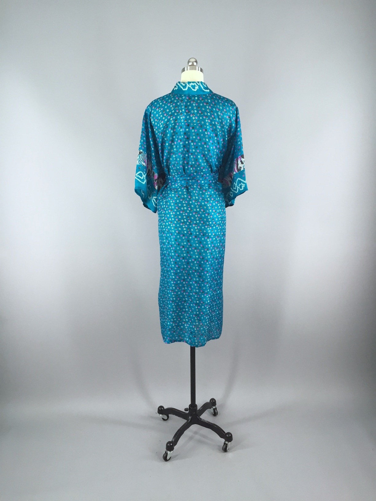 Silk Sari Robe / Turquoise Dots - ThisBlueBird