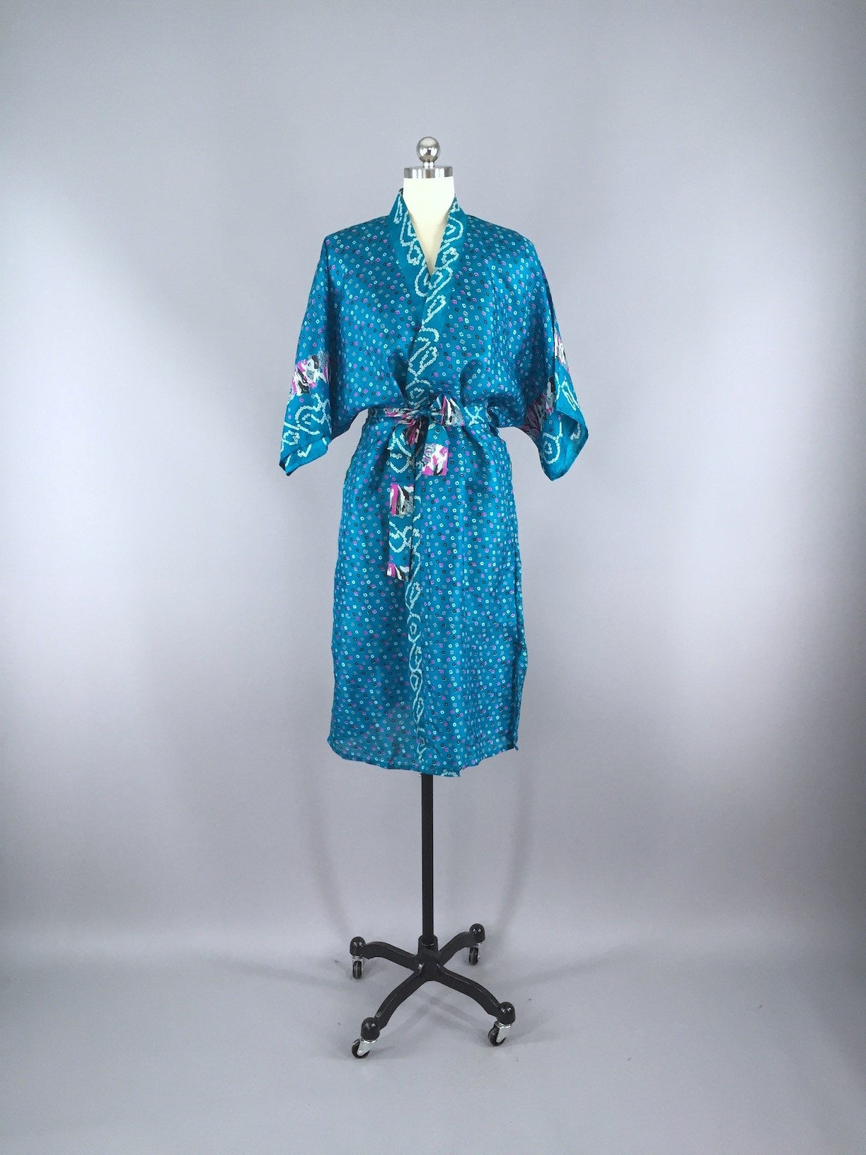 Silk Sari Robe / Turquoise Dots - ThisBlueBird