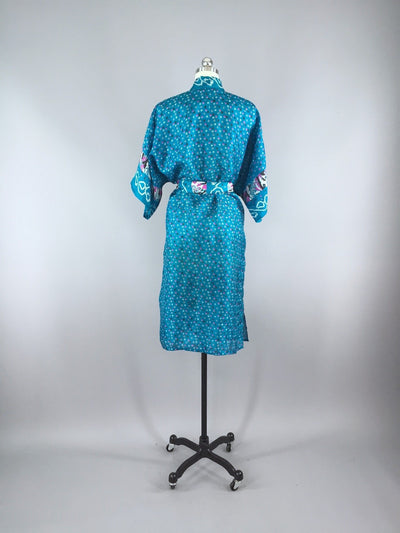 Silk Sari Robe / Turquoise Dots - ThisBlueBird