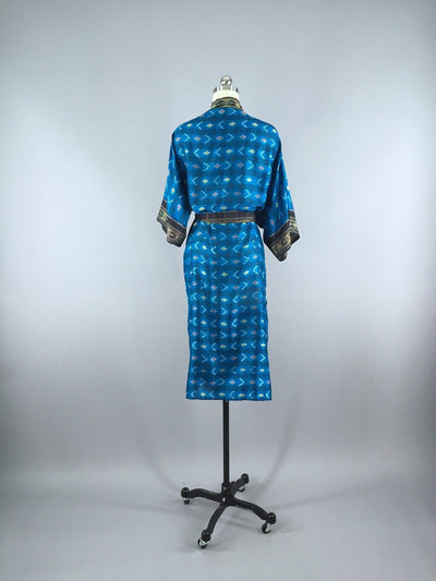 Silk Sari Robe / Turquoise Ikat - ThisBlueBird