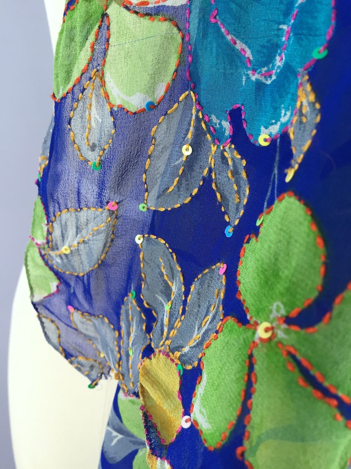 Silk Sari Scarf Shawl Wrap / Blue Floral - ThisBlueBird