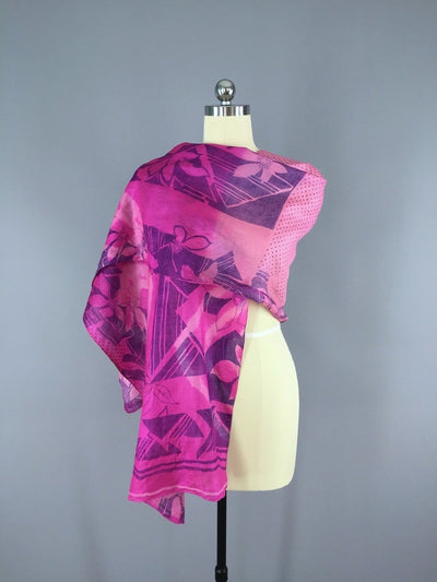 Silk Sari Scarf Shawl Wrap / Ombre Pink Floral - ThisBlueBird