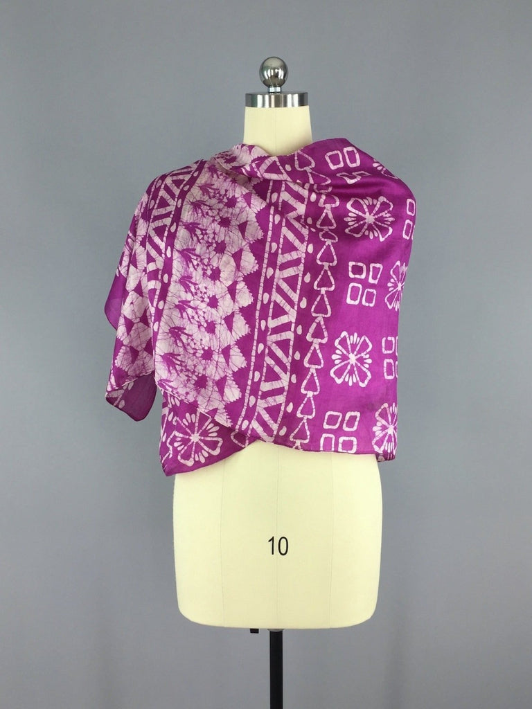 Silk Sari Scarf Shawl Wrap / Purple Batik - ThisBlueBird