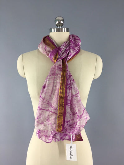 Silk Sari Scarf Shawl Wrap / Tie Dye Batik Print / 102 Inches Long - ThisBlueBird