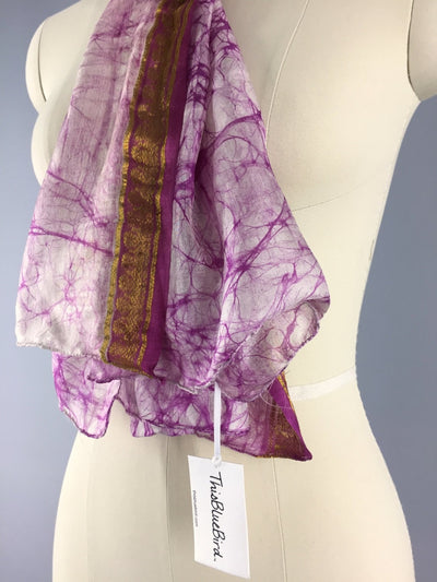 Silk Sari Scarf Shawl Wrap / Tie Dye Batik Print / 102 Inches Long - ThisBlueBird
