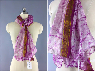 Silk Sari Scarf Shawl Wrap / Tie Dye Batik Print / 68 Inches Long - ThisBlueBird