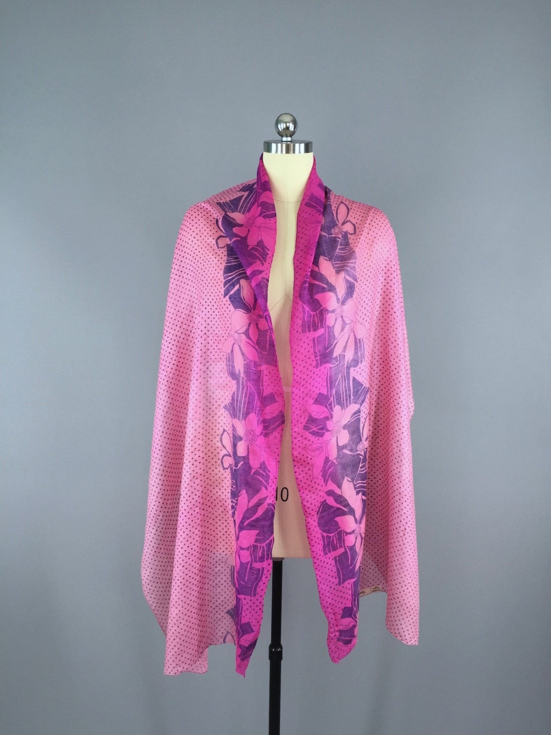Silk Sari Scarf Wrap / Pink Ombre Floral Polka Dots - ThisBlueBird
