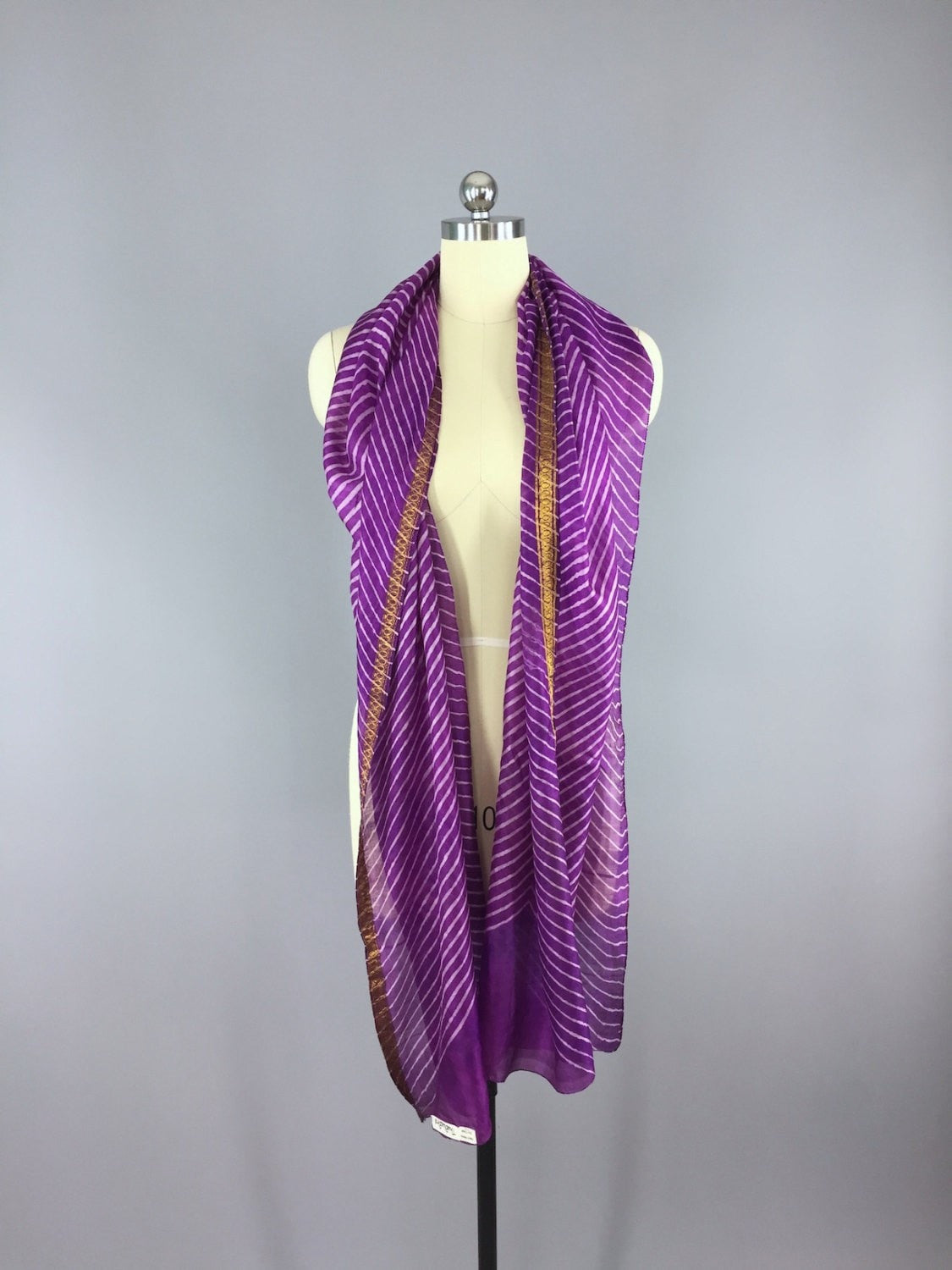 Silk Sari Scarf Wrap / Purple Chevron Stripes - ThisBlueBird