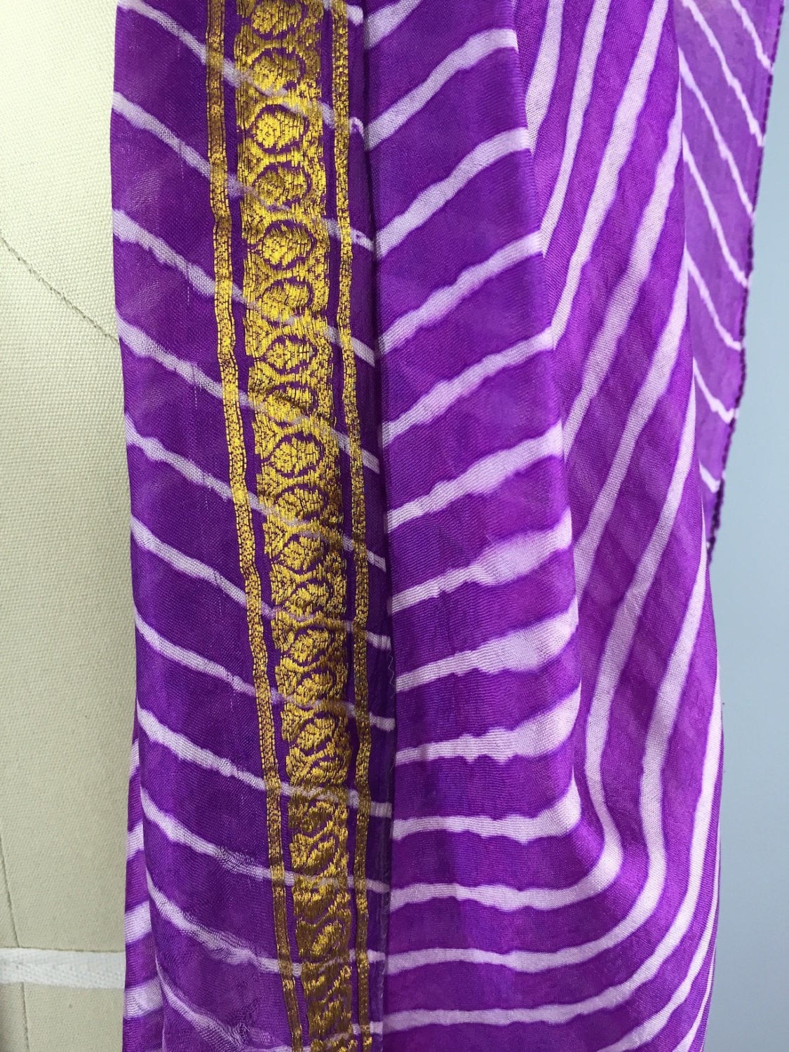 Silk Sari Scarf Wrap / Purple Chevron Stripes - ThisBlueBird