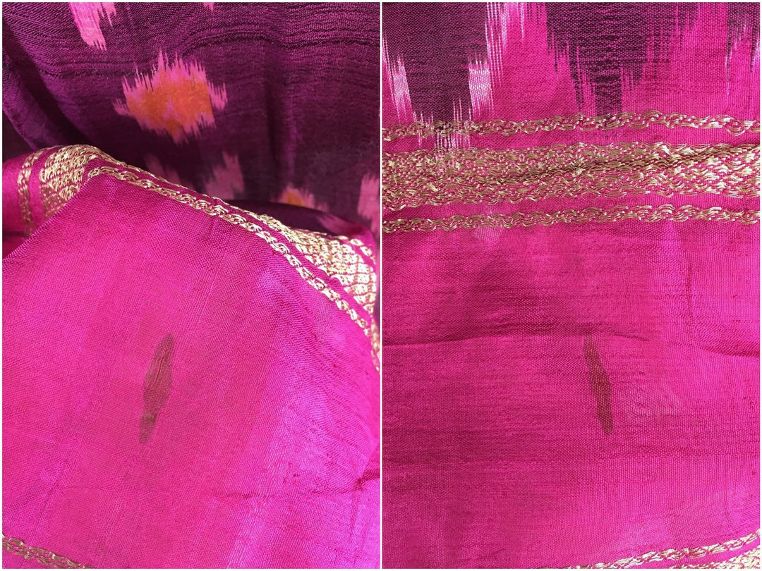 Silk Skirt / Vintage Indian Sari / Pink IKAT Print - Size Small to Medium - ThisBlueBird