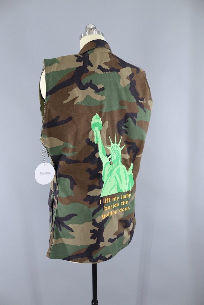 Statue of Liberty Embroidered Camo US Army Vest / I Lift My Lamp Beside the Golden Door / #Resist - ThisBlueBird