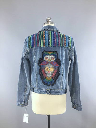 Sugar Skull Owl Embroidered Denim Jacket / Día de Muertos Patch / Mexican Day of the Dead Embroidery - ThisBlueBird