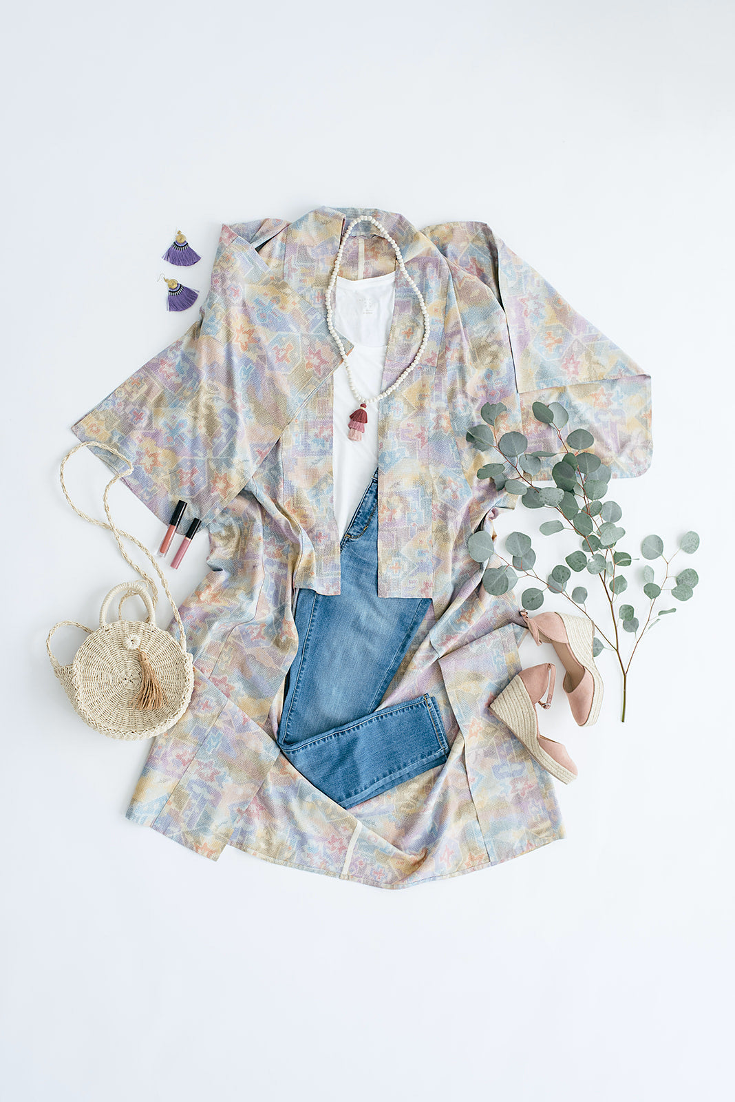 Vintage Silk Kimono Robe / Pastel Ikat - ThisBlueBird
