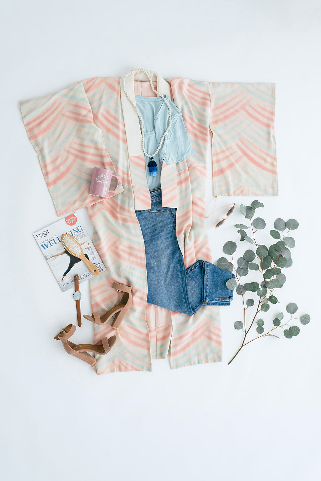 1940s Vintage Silk Kimono Robe / Pastel Pink & Aqua Stripes - ThisBlueBird