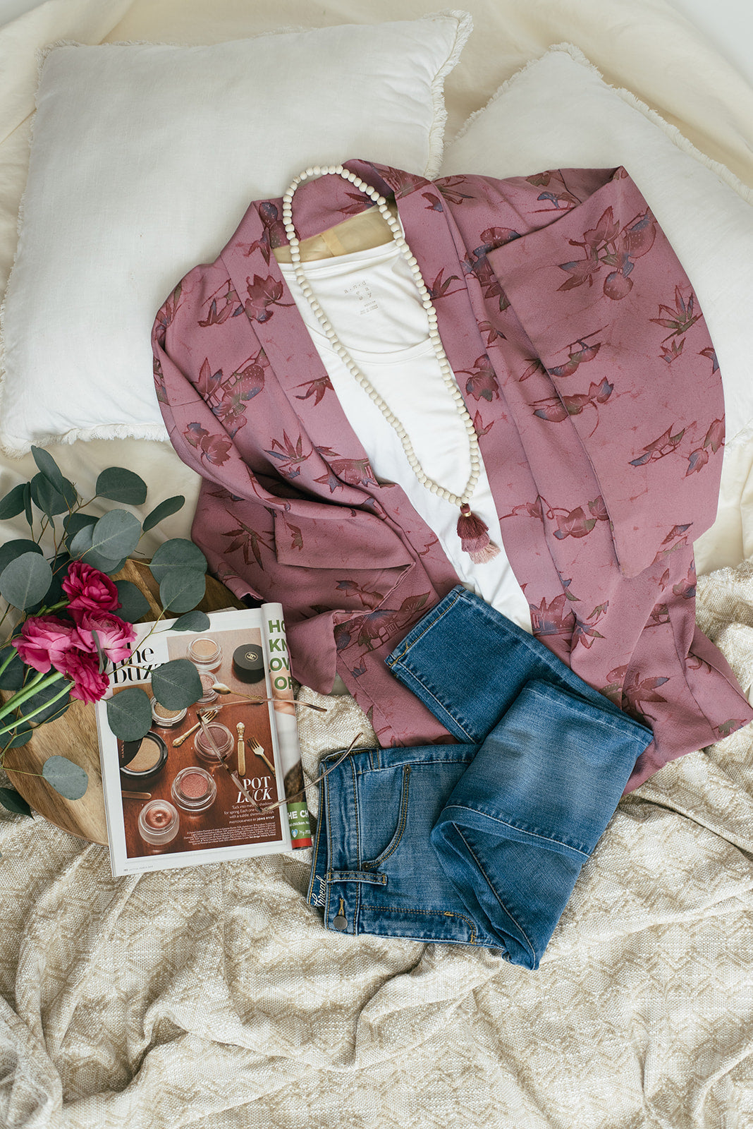 Vintage Silk Kimono Cardigan Jacket / Purple Batik Floral - ThisBlueBird