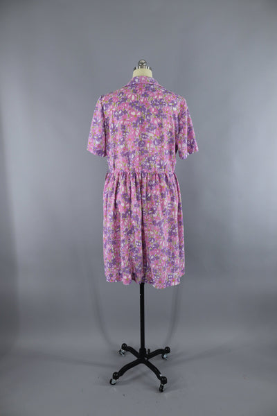 Vintage 1960s Purple Floral Print Dress / XL Plus Size - ThisBlueBird