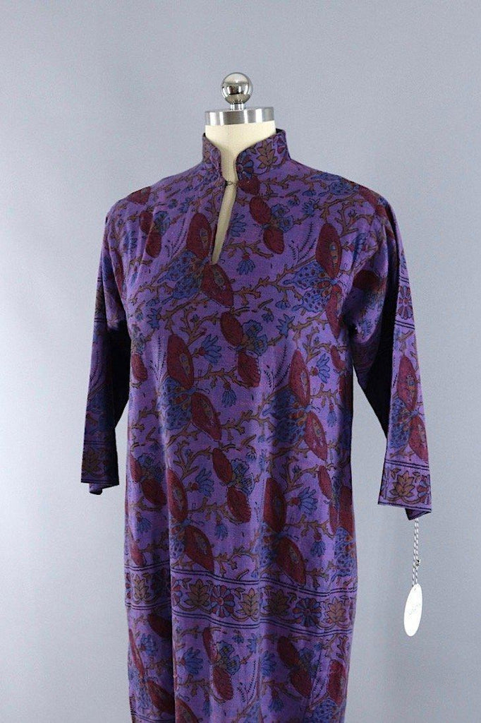 Vintage 1970s Purple Butterflies Cotton Tunic Dress - ThisBlueBird