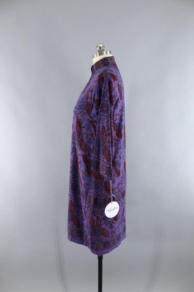 Vintage 1970s Purple Butterflies Cotton Tunic Dress - ThisBlueBird