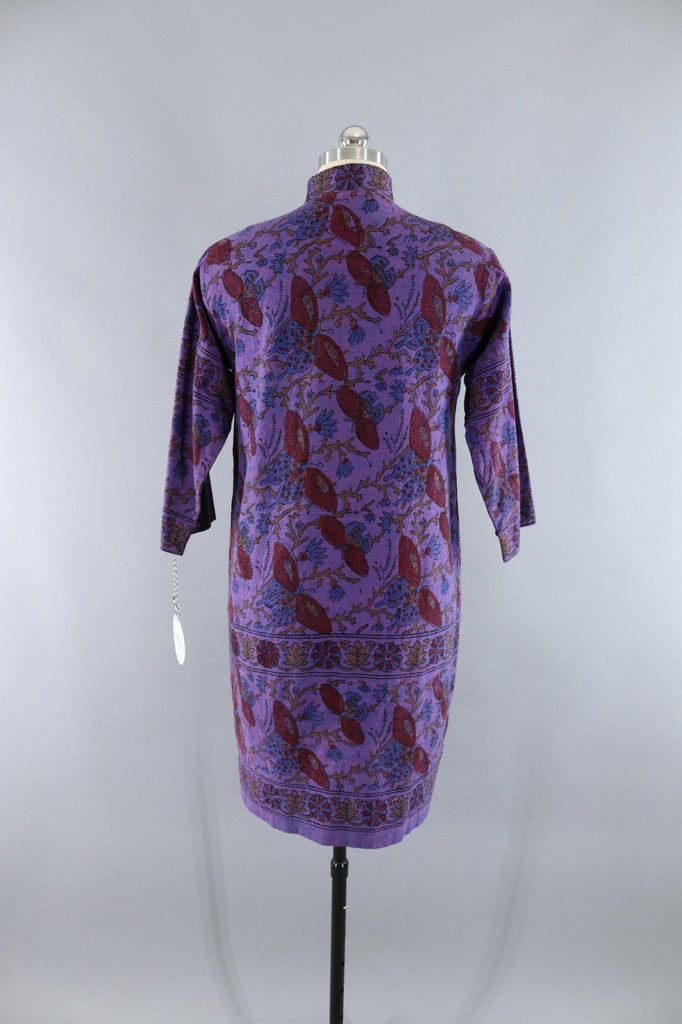 Vintage 1970s Purple Butterflies Cotton Tunic Dress - ThisBlueBird